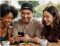Friends sharing the PL8S app